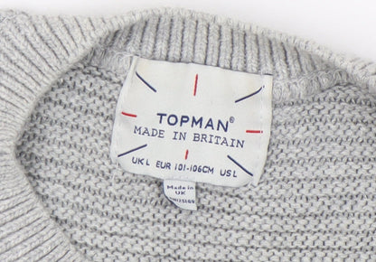 Topman Men's Grey Pullover Jumper, Size L