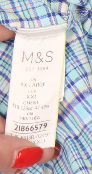 Marks and Spencer Men's Blue Check Button-Up Shirt