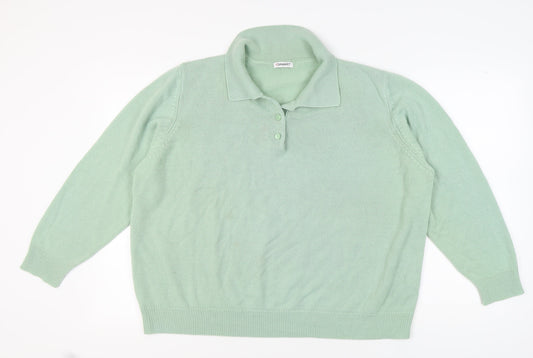 Damart Women's Green Collared Henley Jumper Size 14