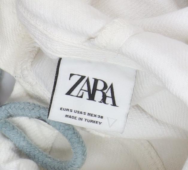 Zara Unisex White Graphic Print Pullover Hoodie S