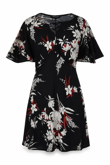 Capsule Women's Black Floral Dress, Size 12, V-Neck