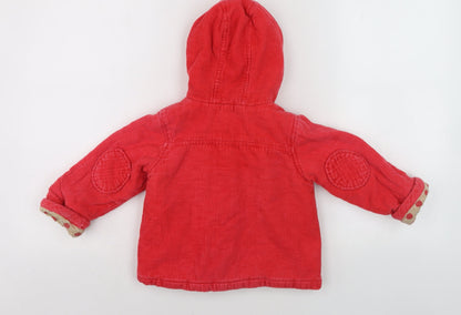 Next Girls Red Duffle Coat 18-24 Months Hooded Corduroy