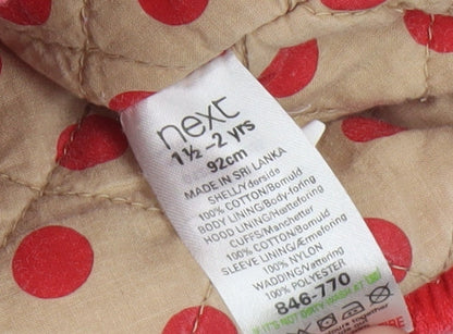 Next Girls Red Duffle Coat 18-24 Months Hooded Corduroy