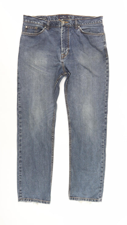 Marks and Spencer Men's Blue Straight Jeans, L
