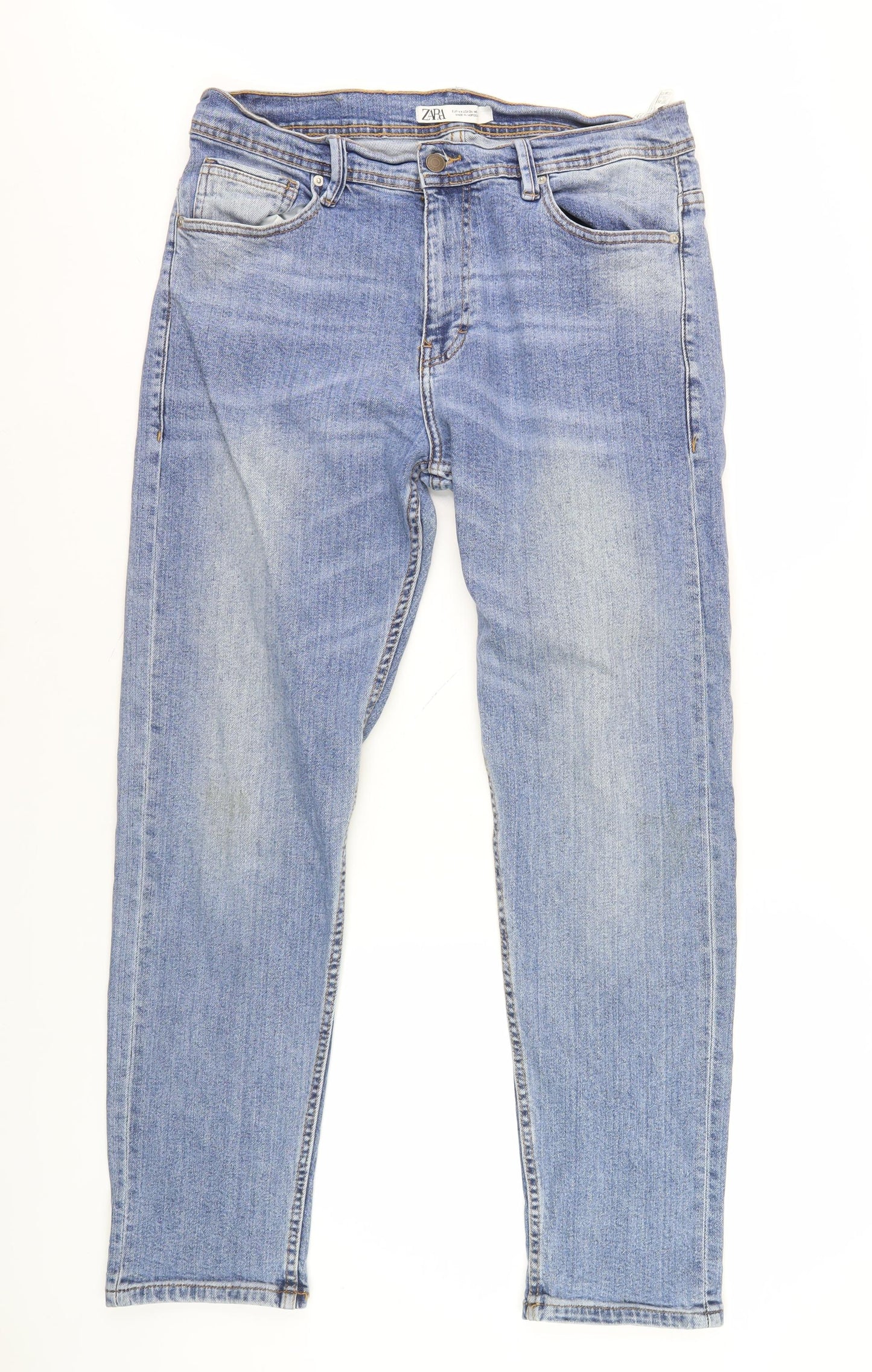 ZARA Men's Blue Jeans 34 Waist Light Denim Casual