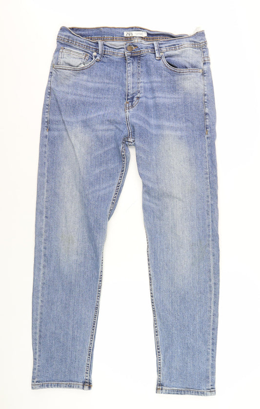 ZARA Men's Blue Jeans 34 Waist Light Denim Casual