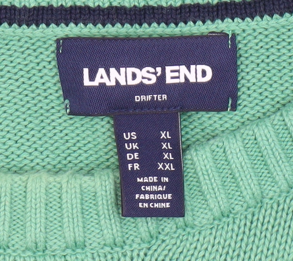 Lands' End Men's Green Cotton Pullover Jumper XL