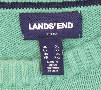 Lands' End Men's Green Cotton Pullover Jumper XL