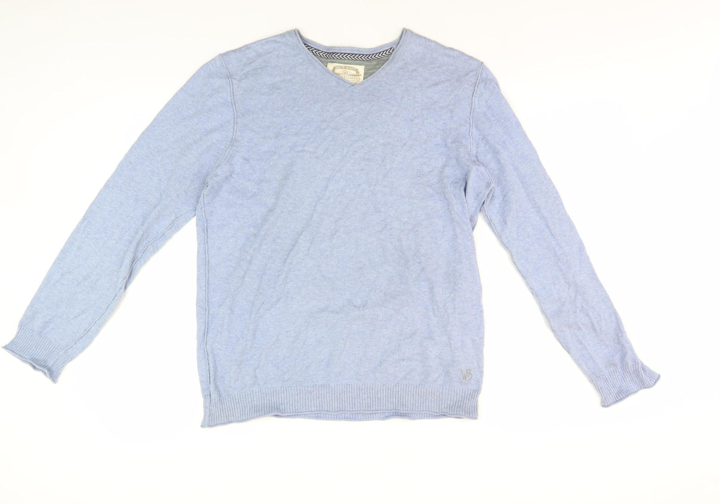 White Stuff Men's Blue V-Neck Pullover Jumper M