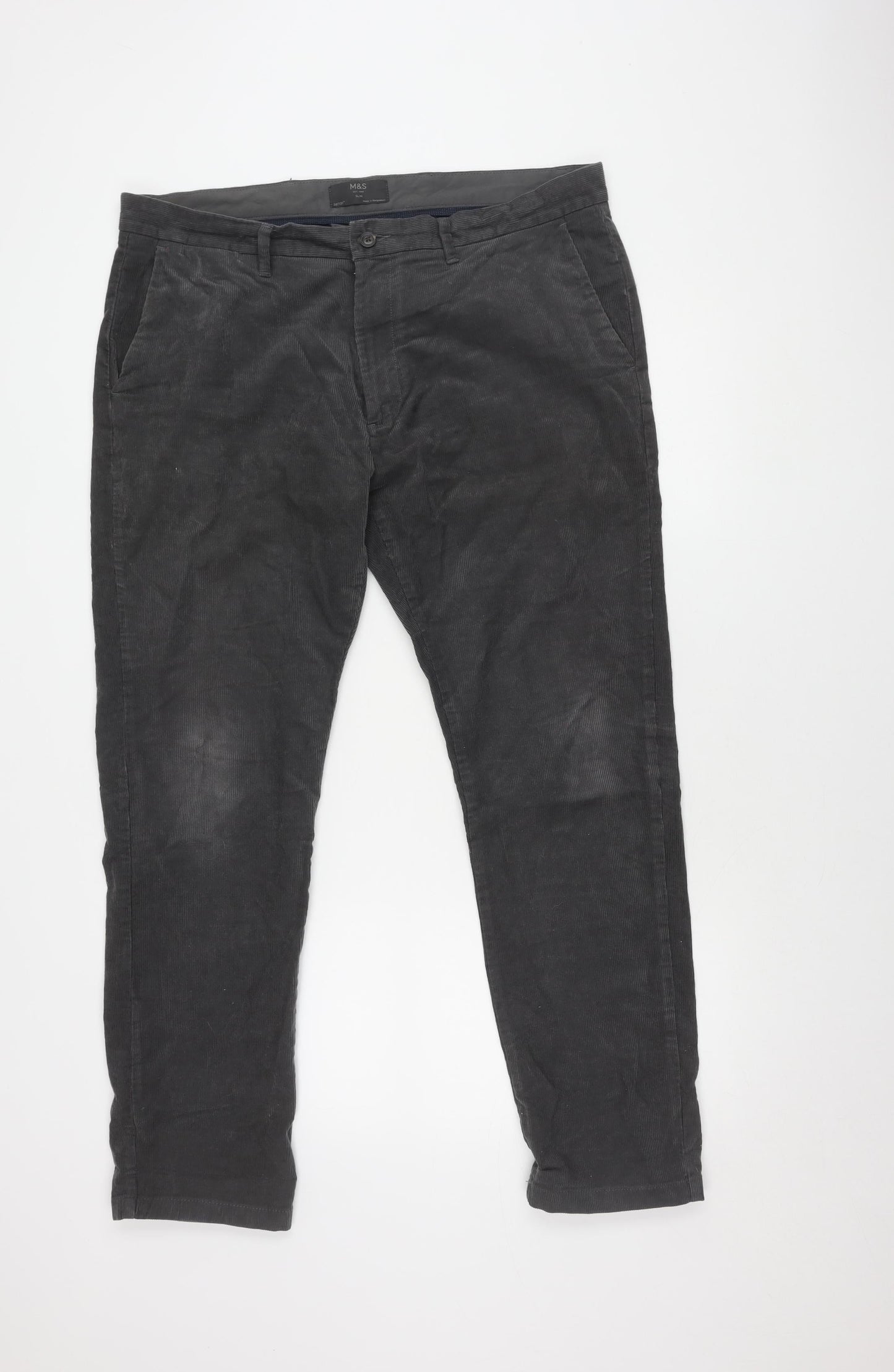Marks and Spencer Men's Grey 38 Regular Fit Trousers