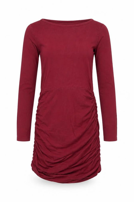 Front view of ASOS Petite Red Long Sleeve Ruched Dress UK 8