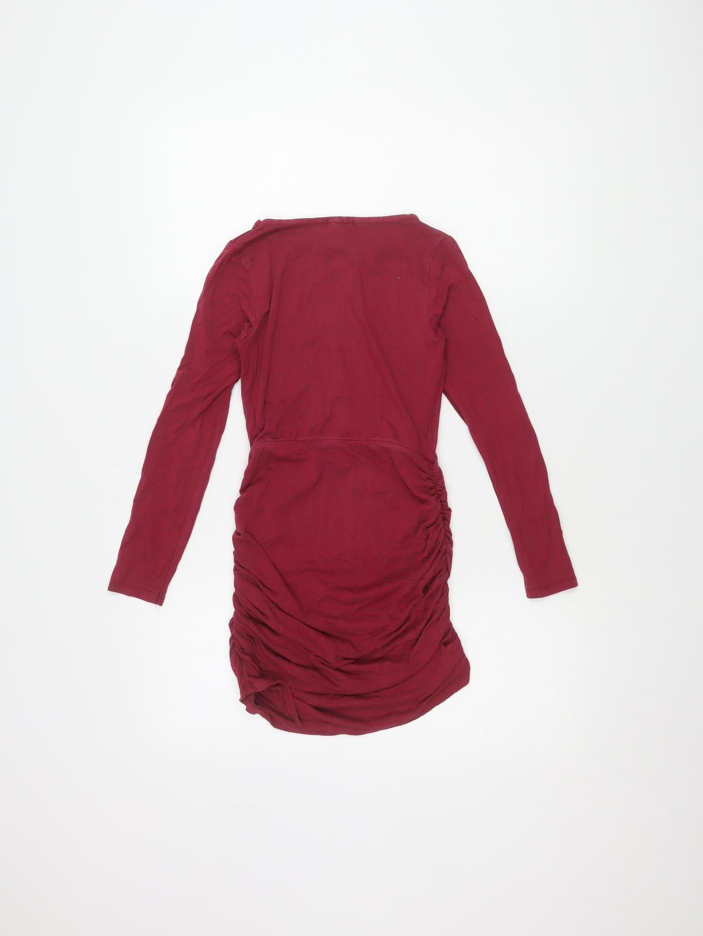 ASOS Petite Red Long Sleeve Ruched Dress UK 8