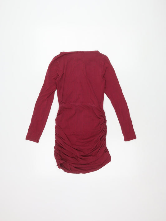 ASOS Petite Red Long Sleeve Ruched Dress UK 8