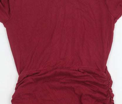 ASOS Petite Red Long Sleeve Ruched Dress UK 8