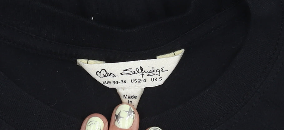 Womens UK Size 6 Miss Selfridge Black Basic T-Shirt