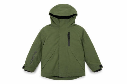 Front view of Next boys’ green hooded jacket, 3 years, zip closure