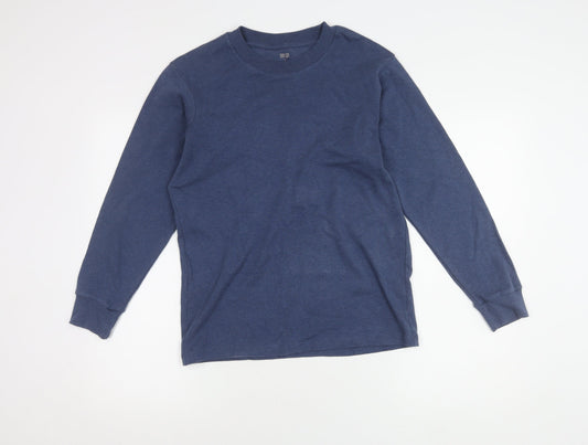 Uniqlo Men's Blue Long Sleeve Crew Neck T-Shirt M