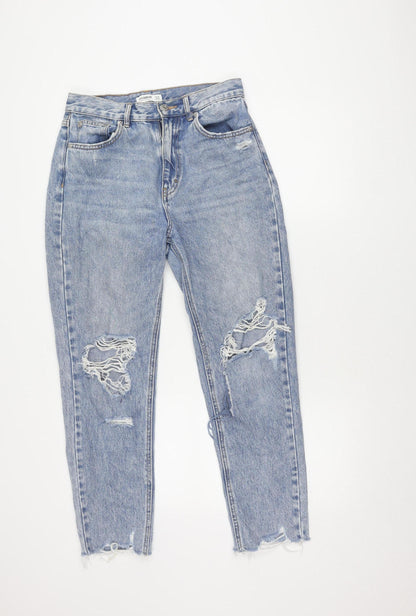Pull & Bear Women's Blue Straight Distressed Jeans Size 10