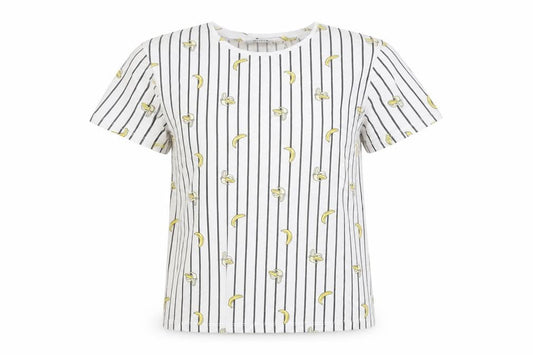 Front view of Pull&Bear Women's White Striped Banana T-Shirt, size S