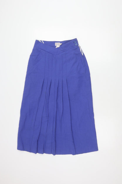 Next Women's Blue Pleated Skirt, Size 10, Button Accent