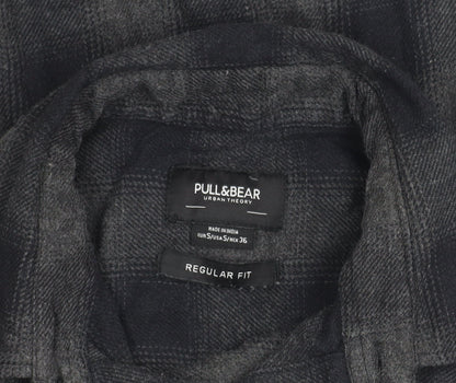 Pull & Bear Men's Grey Check Shirt Regular Fit Size S