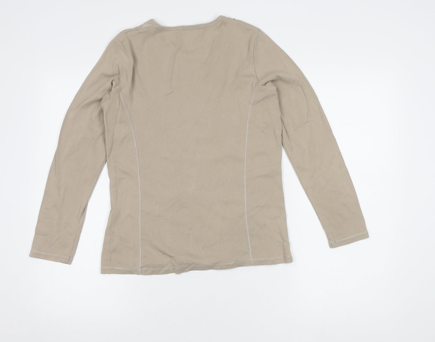 Kalisson Women's Beige Long Sleeve V-Neck Top M