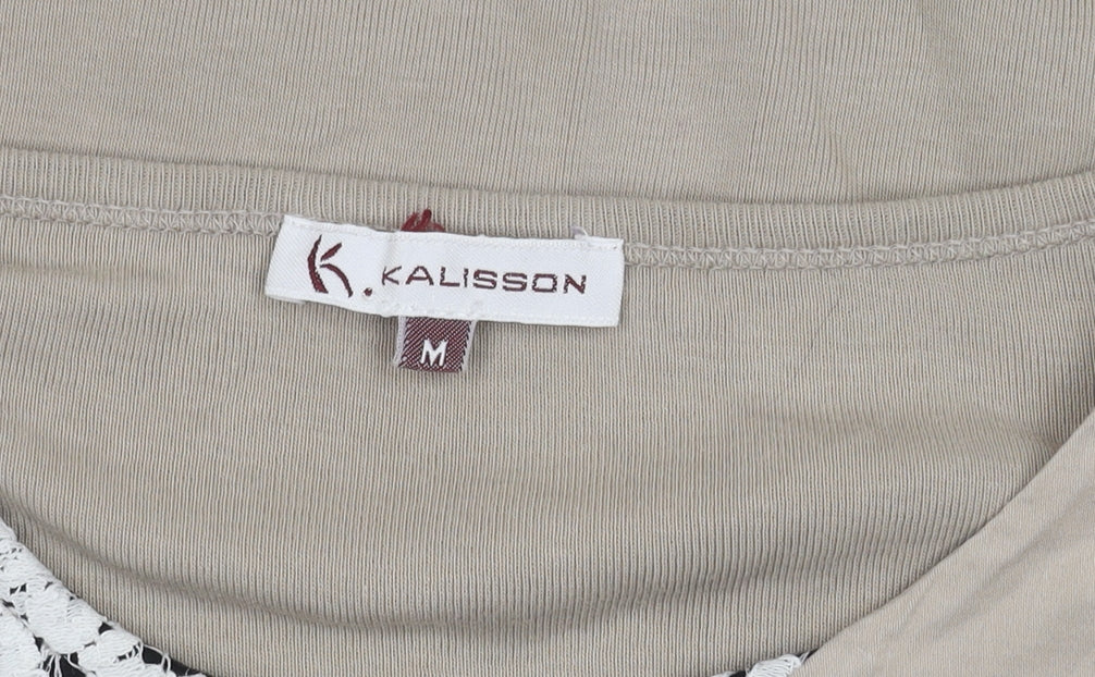 Kalisson Women's Beige Long Sleeve V-Neck Top M