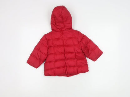 Next Red Unisex Puffer Jacket, 12-18 Months, Hooded, Lined