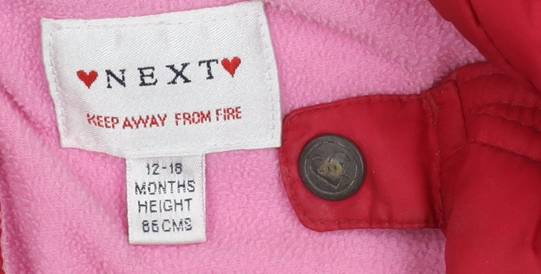 Next Red Unisex Puffer Jacket, 12-18 Months, Hooded, Lined