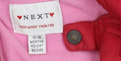 Next Red Unisex Puffer Jacket, 12-18 Months, Hooded, Lined