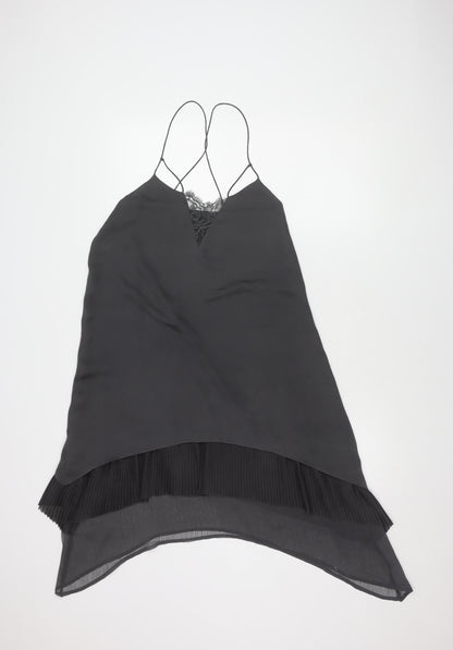 H&M Women's Black Slip Dress, Size 8, Elegant Lace Finish