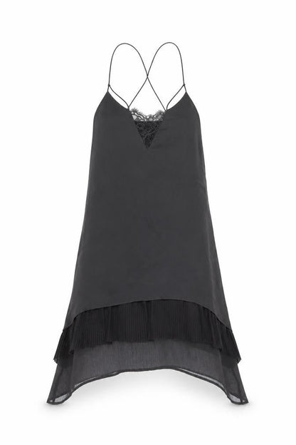 H&M Women's Black Slip Dress, Size 8, Elegant Lace Finish
