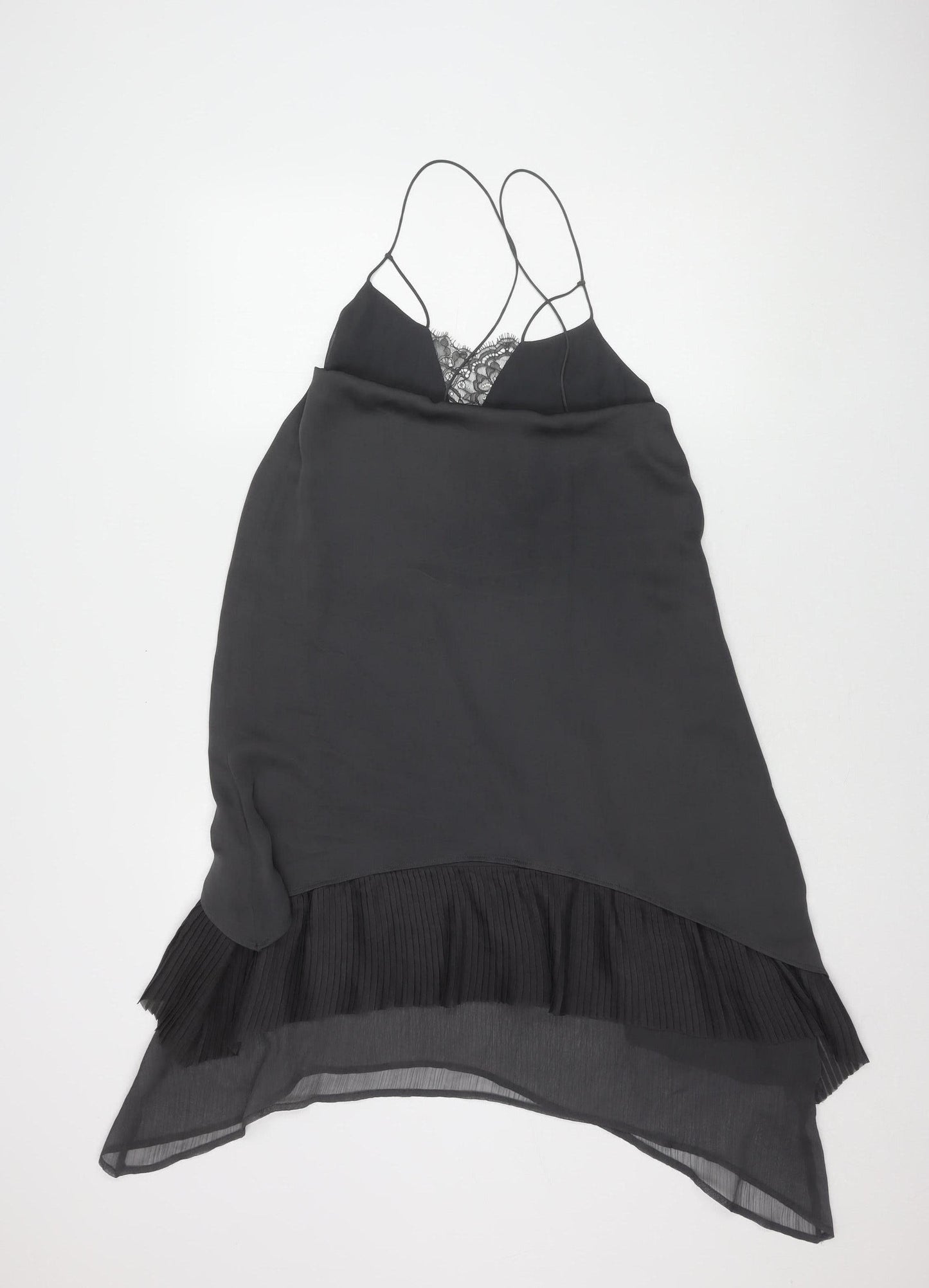 H&M Women's Black Slip Dress, Size 8, Elegant Lace Finish