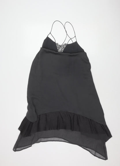 H&M Women's Black Slip Dress, Size 8, Elegant Lace Finish
