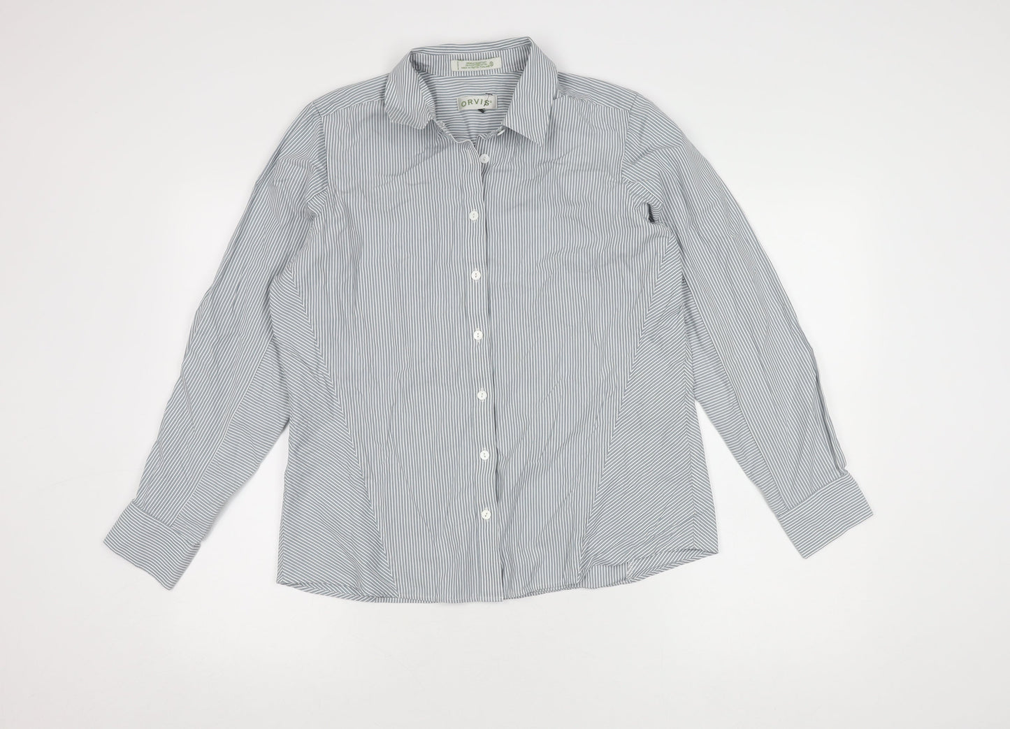 Orvis Women's Grey Striped Button-Up Shirt Size 12