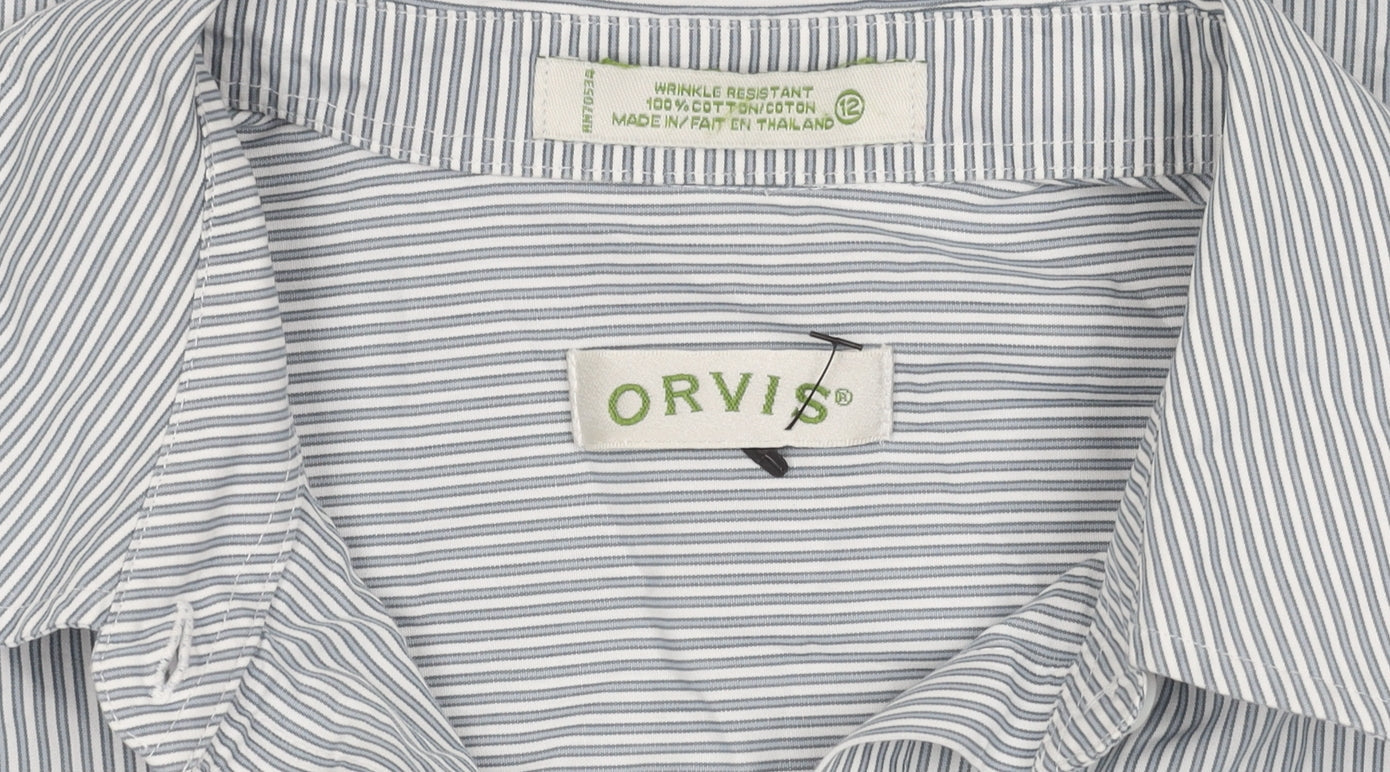 Orvis Women's Grey Striped Button-Up Shirt Size 12