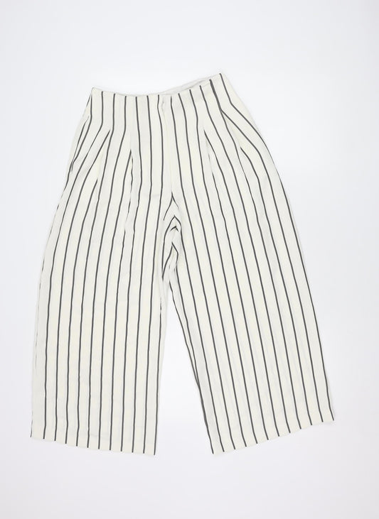 Topshop Women's White Striped Cropped Trousers Size 8