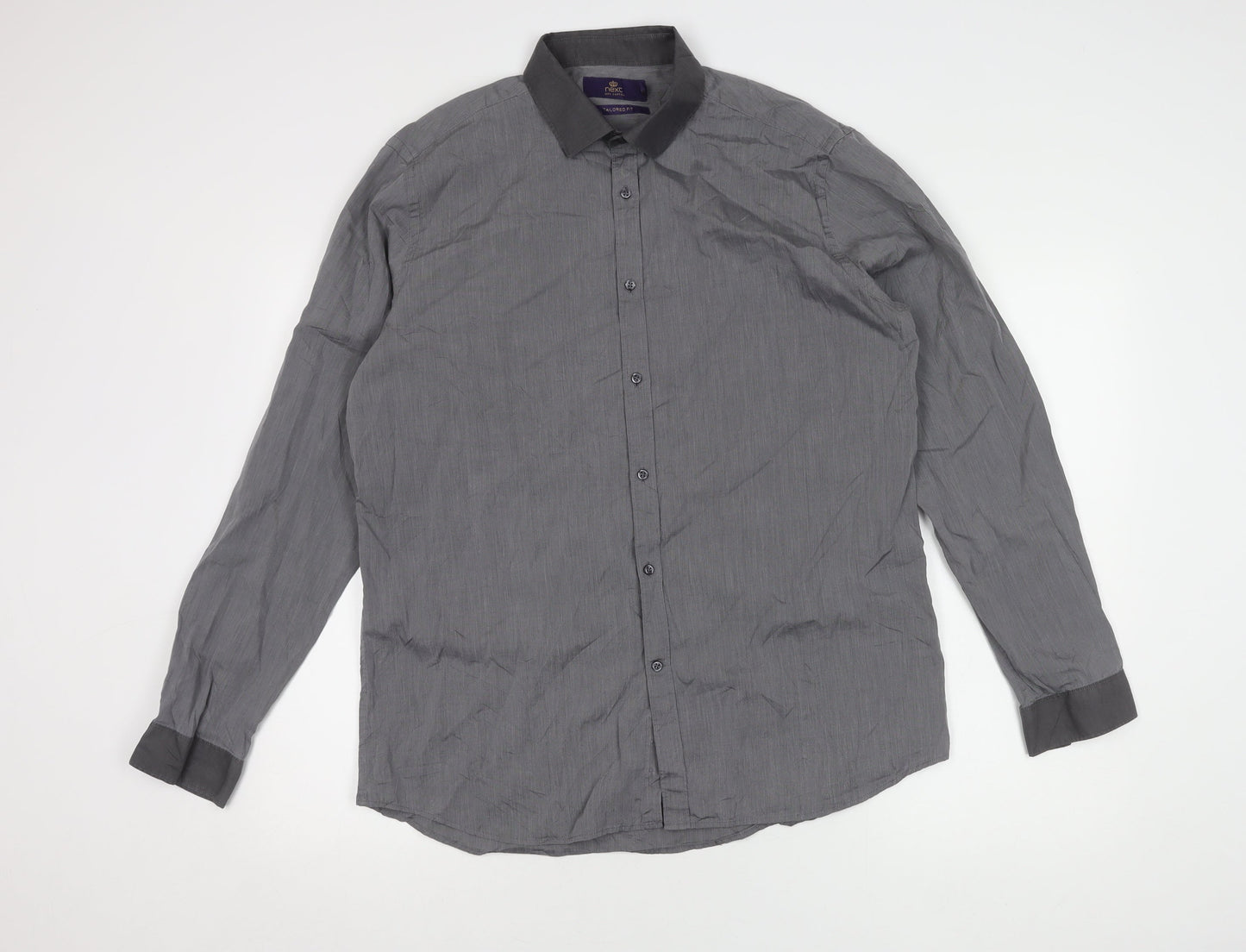 Next Men's Grey Slim Fit Long Sleeve Shirt