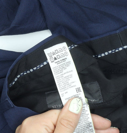 Marks and Spencer Men's Blue Regular Trousers 32