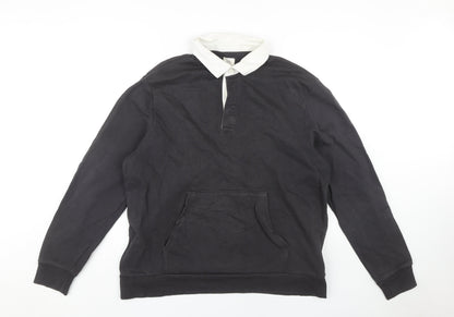 Marks and Spencer Black Polo, XL, Men's, Long Sleeve, Cotton