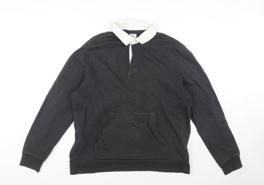 Marks and Spencer Black Polo, XL, Men's, Long Sleeve, Cotton