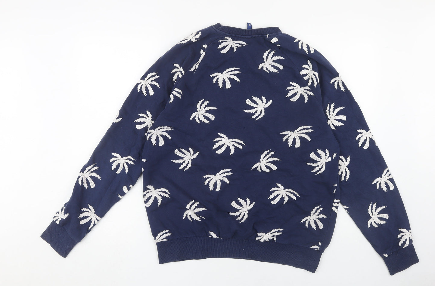 H&M Women's Blue Pullover Sweatshirt, M, Tropical Pattern