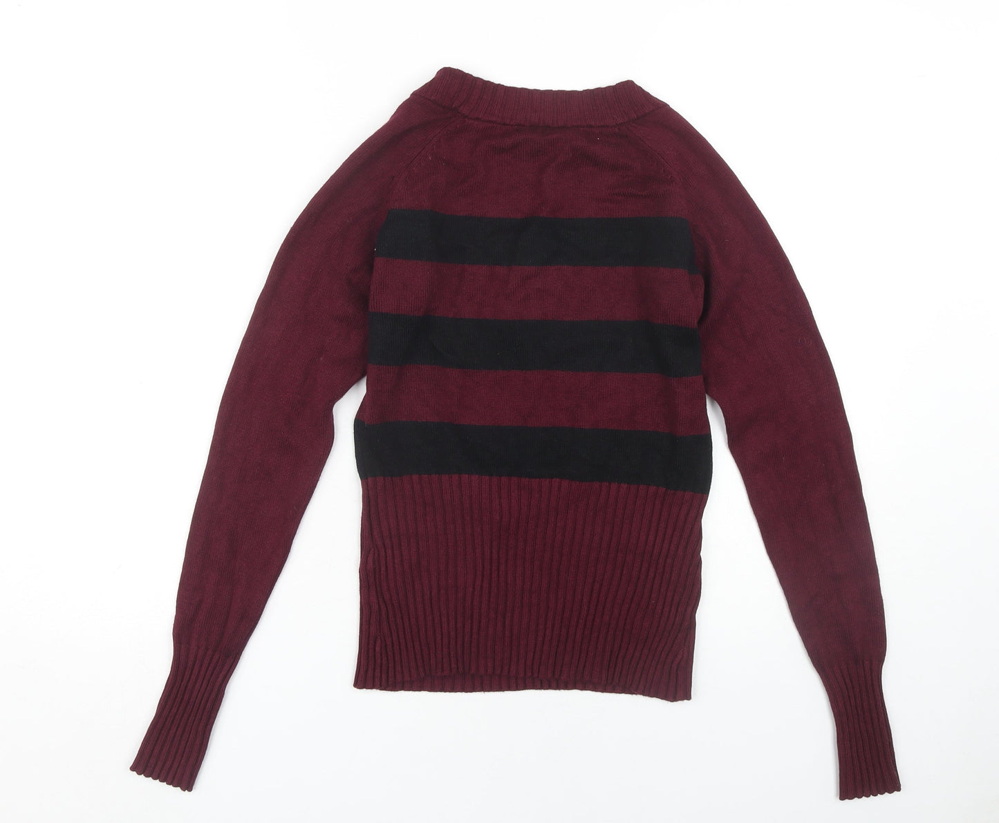 PattyBoutik Women's Red Striped V-Neck Jumper L