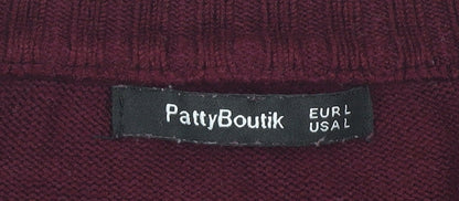 PattyBoutik Women's Red Striped V-Neck Jumper L