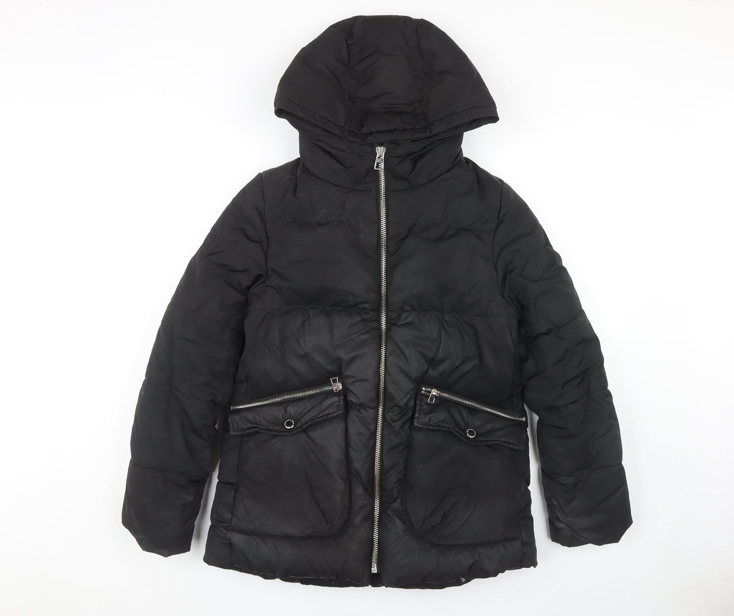 Zara Girls Black Puffer Jacket 13-14 Years With Hood