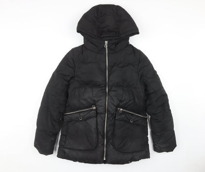 Zara Girls Black Puffer Jacket 13-14 Years With Hood