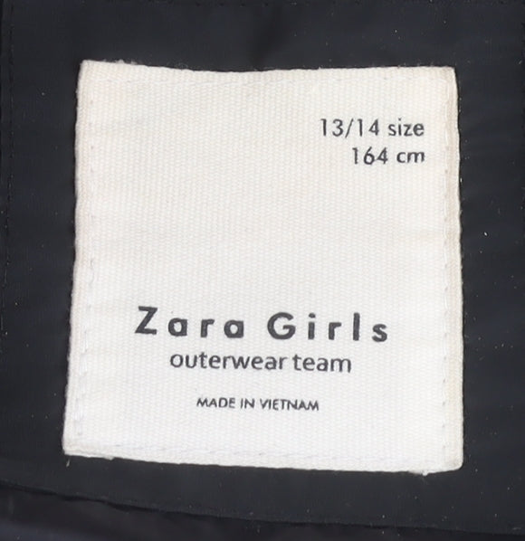 Zara Girls Black Puffer Jacket 13-14 Years With Hood