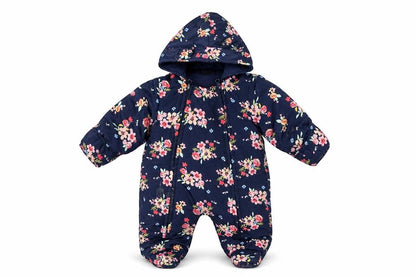 Front view of Bonito unisex multicoloured floral snowsuit 3-6 months