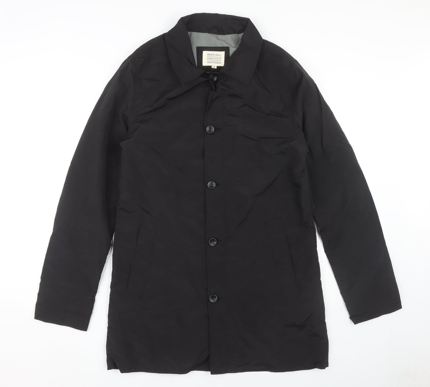 Mens UK Size S Brave Soul Black Overcoat