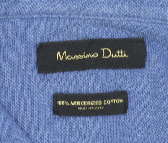 Massimo Dutti Men's Blue Polo Shirt, Size S, Cotton